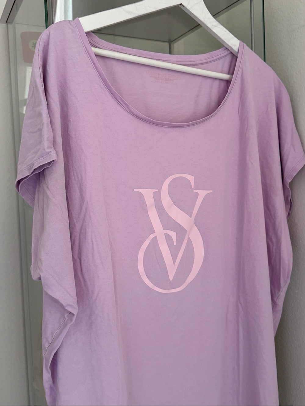 Victoria's Secret Lilac Scoop Neck Tee with Pink Logo